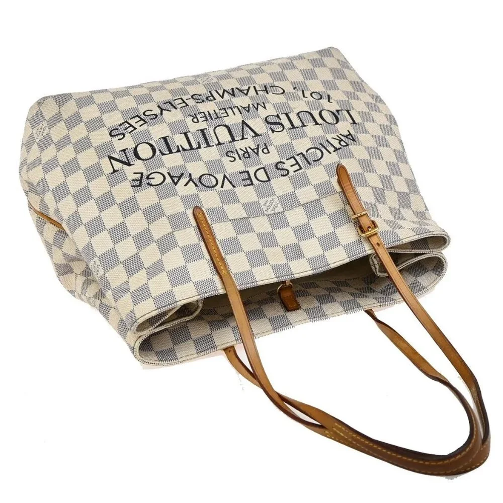 LOUIS VUITTON Cabas PM Shoulder Bag Damier Azur Leather White N41376 72FB897